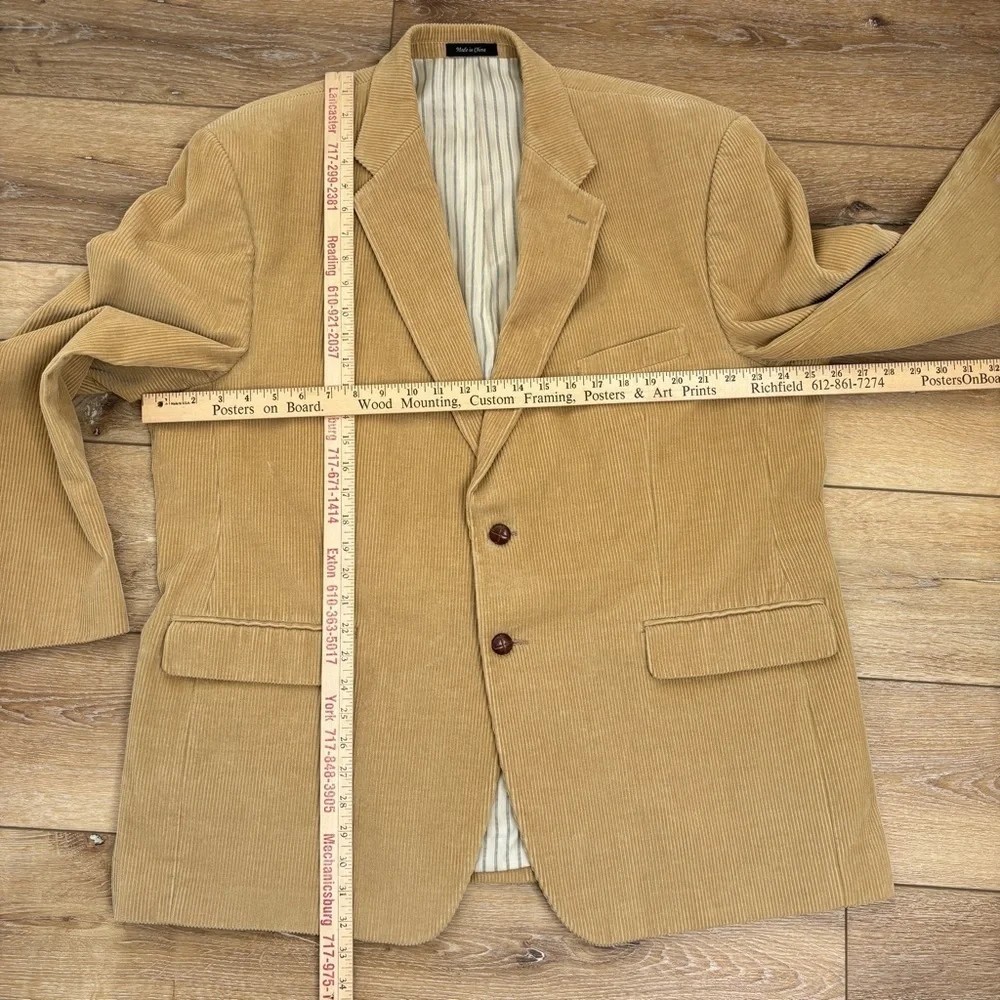Chaps Blazer Size 48R Tan Corduroy Suit Jacket Sport Coat Leather Buttons